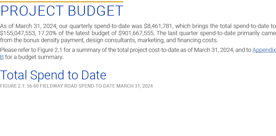 Project Budget As of March 31, 2024, our quarterly spend to date was $8,461,781, which brings the total spend to date...