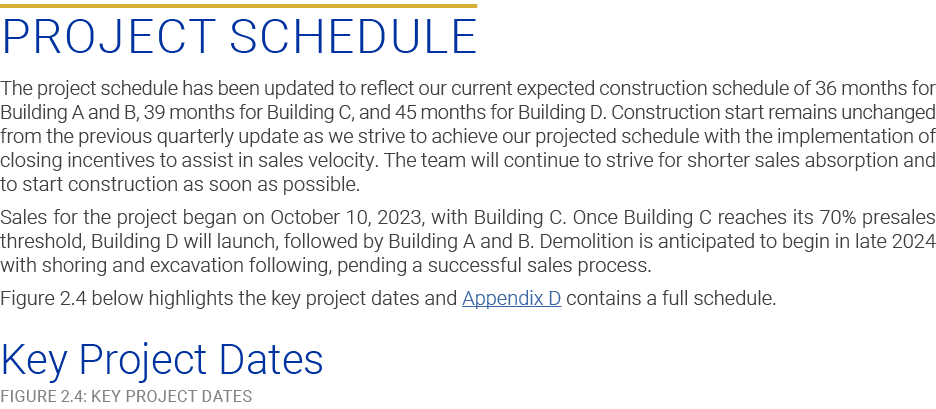 Project Schedule The project schedule has been updated to reflect our current expected construction schedule of 36 mo...
