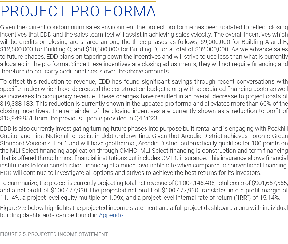 Project Pro Forma Given the current condominium sales environment the project pro forma has been updated to reflect c...